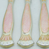 Set of Sterling Silver Pink Enamel Ladies Cake Knives Antique 1935 Birmingham Art Deco