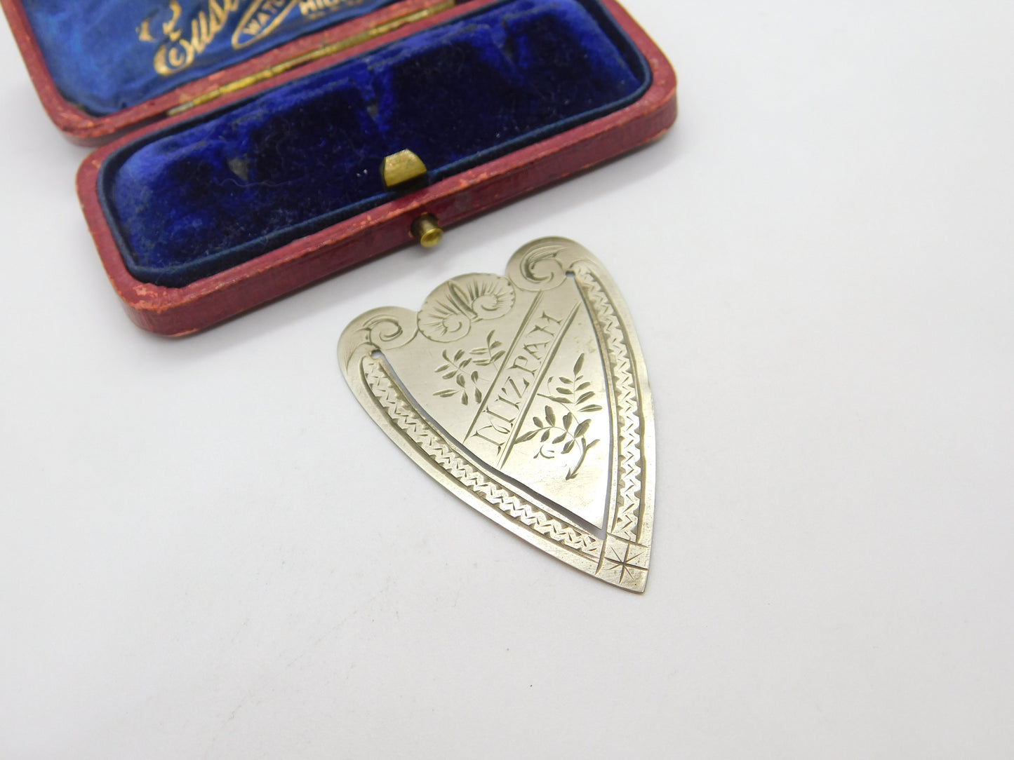 Victorian Silver Plated Hebrew Mizpah Heart Form Bookmark Antique c1860