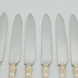 Set of Sterling Silver Pink Enamel Ladies Cake Knives Antique 1935 Birmingham Art Deco