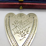 Victorian Silver Plated Hebrew Mizpah Heart Form Bookmark Antique c1860