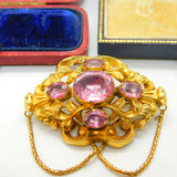 Victorian 18ct Yellow Gold & Foil Back Pink Paste Stylistic Brooch Antique c1850