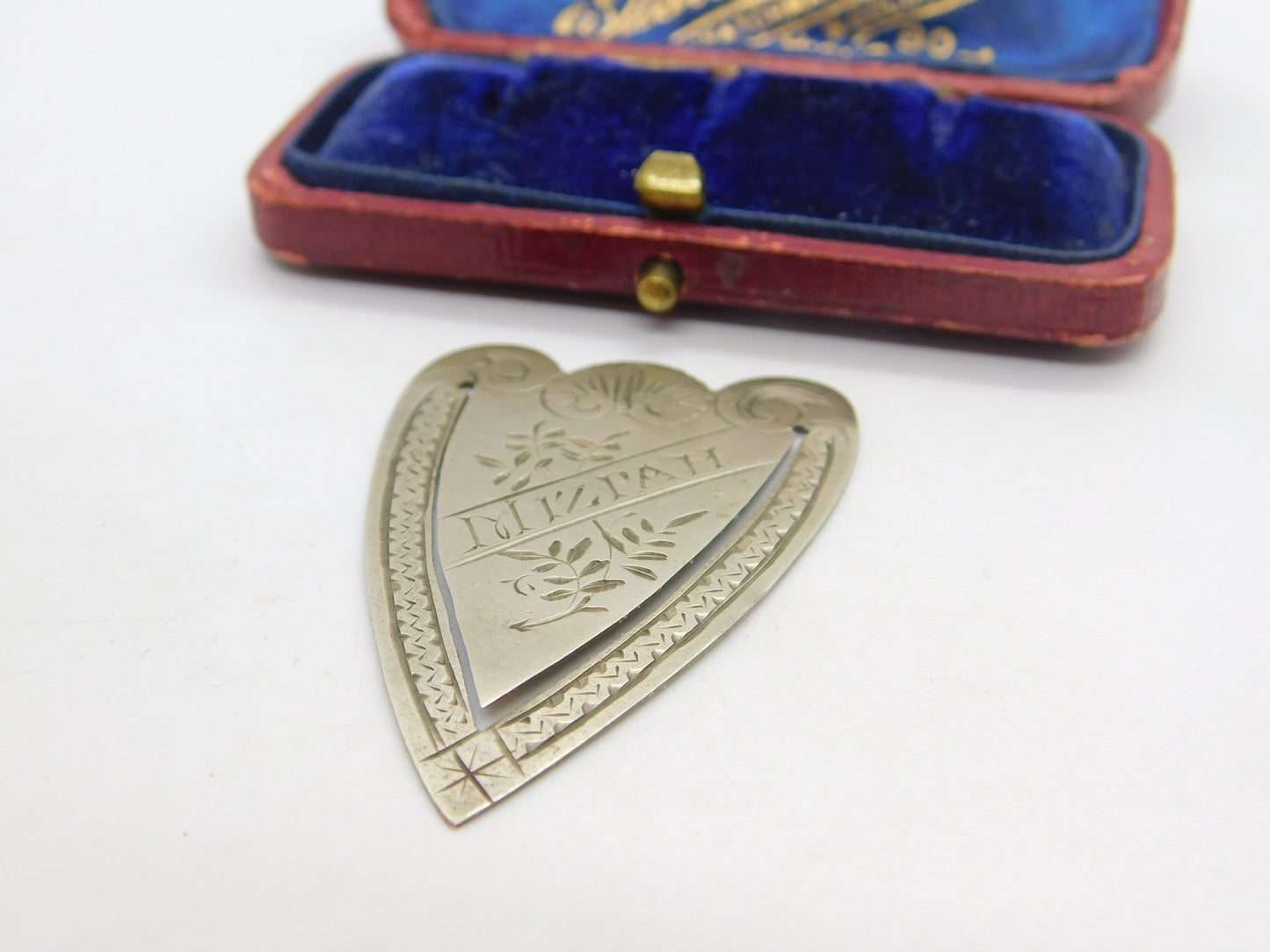 Victorian Silver Plated Hebrew Mizpah Heart Form Bookmark Antique c1860