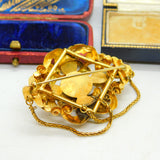 Victorian 18ct Yellow Gold & Foil Back Pink Paste Stylistic Brooch Antique c1850