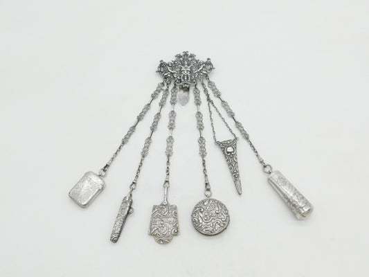 Victorian Sterling Silver Sewing Chatelaine & Tools 1893 Birmingham Antique