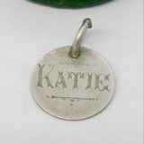 Victorian Sterling Silver Threepence Katie Engraved Love Token Charm Antique c1880