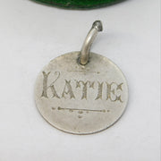 Victorian Sterling Silver Threepence Katie Engraved Love Token Charm Antique c1880