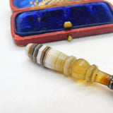 Victorian Banded Agate, Sterling Silver & Bloodstone Intaglio of Ship Seal c1850