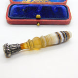 Victorian Banded Agate, Sterling Silver & Bloodstone Intaglio of Ship Seal c1850