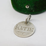 Victorian Sterling Silver Threepence Katie Engraved Love Token Charm Antique c1880
