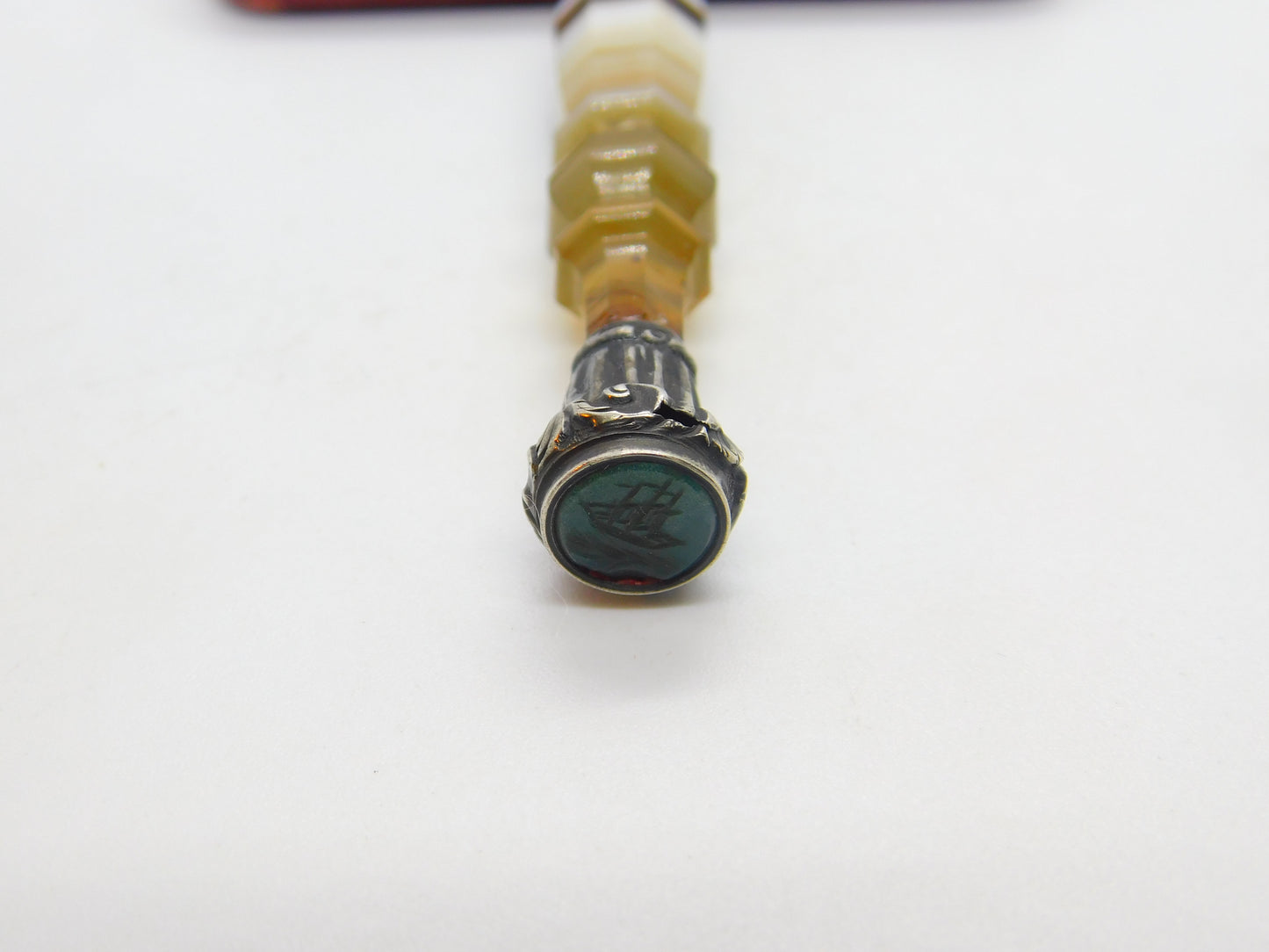 Victorian Banded Agate, Sterling Silver & Bloodstone Intaglio of Ship Seal c1850