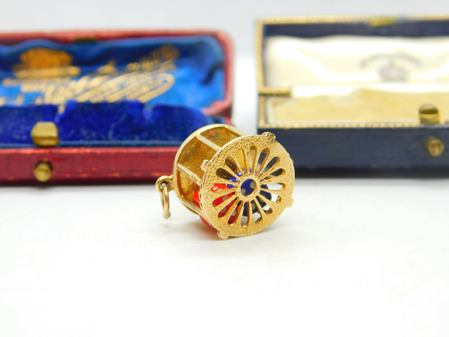 Enamel Roulette Wheel with Dice English 9ct Gold Charm Pendant Vintage 1966