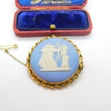 9ct Yellow Gold Ropework Wedgwood Jasperware Archer Goddess Brooch 1954