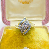 9ct Yellow Gold Baguette & Rose Cut Diamond Cluster Ring Vintage 2002 Birmingham