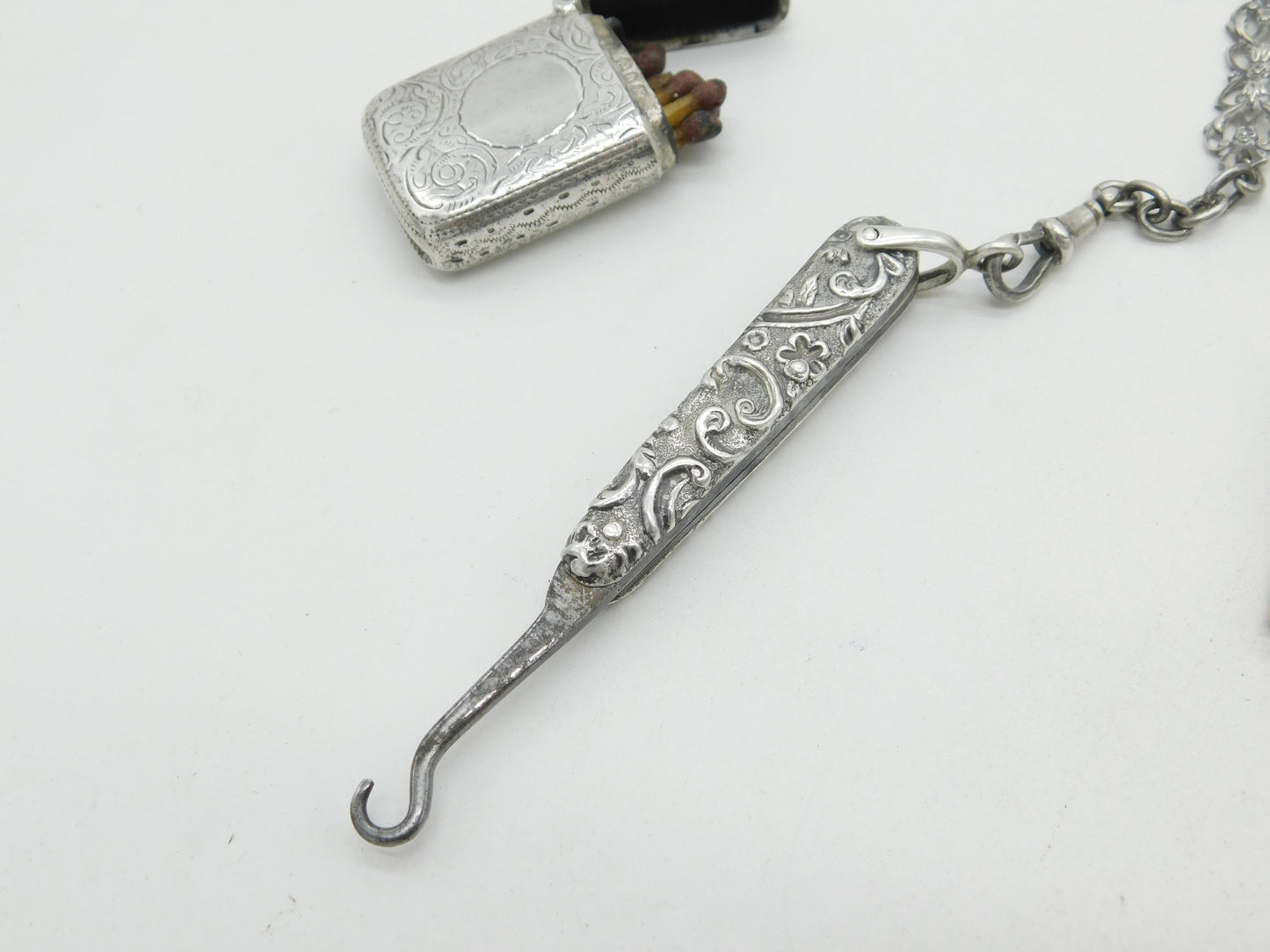 Victorian Sterling Silver Sewing Chatelaine & Tools 1893 Birmingham Antique