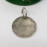 Victorian Sterling Silver Threepence Maggie Engraved Love Token Charm Antique c1880