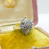 9ct Yellow Gold Baguette & Rose Cut Diamond Cluster Ring Vintage 2002 Birmingham