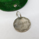 Victorian Sterling Silver Threepence Maggie Engraved Love Token Charm Antique c1880