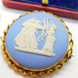 9ct Yellow Gold Ropework Wedgwood Jasperware Archer Goddess Brooch 1954