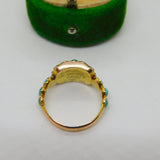 George III 18ct Yellow Gold & Turquoise Mourning Ring Engraved Ob. Antique 1819