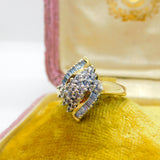 9ct Yellow Gold Baguette & Rose Cut Diamond Cluster Ring Vintage 2002 Birmingham