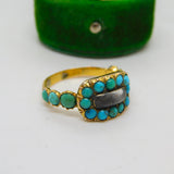 George III 18ct Yellow Gold & Turquoise Mourning Ring Engraved Ob. Antique 1819