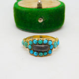 George III 18ct Yellow Gold & Turquoise Mourning Ring Engraved Ob. Antique 1819