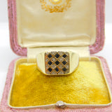 9ct Yellow Gold, Sapphire & Diamond Signet Ring Vintage c1980 Sheffield