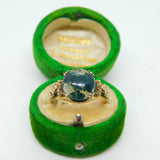 14ct Yellow Gold & Cabochon Moss Agate Floral Dress Ring Antique c1930 Art Deco