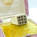 9ct Yellow Gold, Sapphire & Diamond Signet Ring Vintage c1980 Sheffield