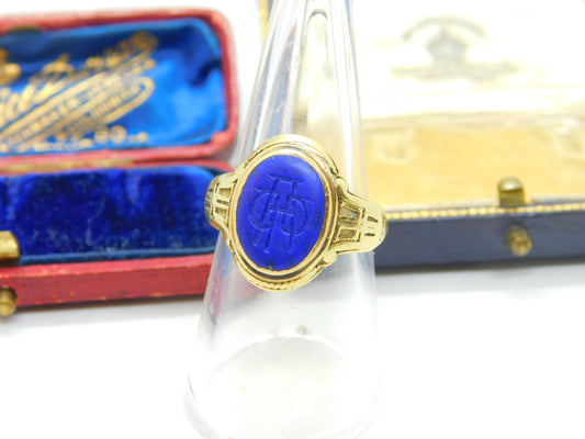 18ct Yellow Gold & Carved Lapis Lazuli Seal Intaglio Antique c1880 Victorian