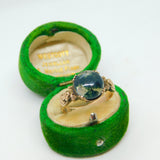 14ct Yellow Gold & Cabochon Moss Agate Floral Dress Ring Antique c1930 Art Deco