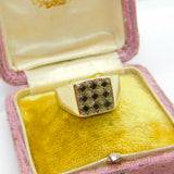9ct Yellow Gold, Sapphire & Diamond Signet Ring Vintage c1980 Sheffield