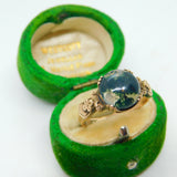 14ct Yellow Gold & Cabochon Moss Agate Floral Dress Ring Antique c1930 Art Deco