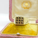 9ct Yellow Gold, Sapphire & Diamond Signet Ring Vintage c1980 Sheffield
