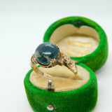 14ct Yellow Gold & Cabochon Moss Agate Floral Dress Ring Antique c1930 Art Deco