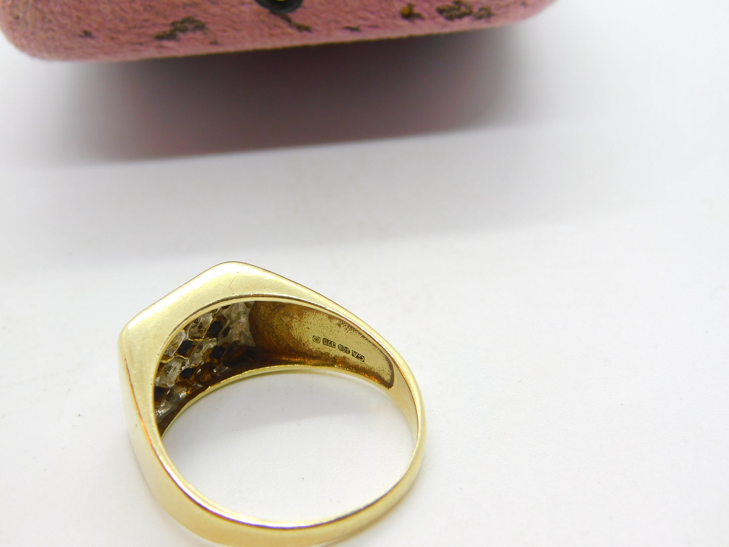 9ct Yellow Gold, Sapphire & Diamond Signet Ring Vintage c1980 Sheffield