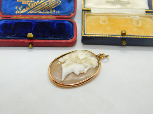 Georgian 9ct Rose Gold Carved Shell Female Classical Cameo Pendant Antique c1800