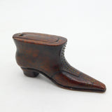 Georgian Carved Treen Heeled Boot Snuff Box Pique Set Cross Pattern Antique