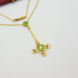 Edwardian 9ct Gold, Seed Pearl & Peridot Suffragette Drop Necklace Antique c1910