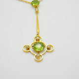 Edwardian 9ct Gold, Seed Pearl & Peridot Suffragette Drop Necklace Antique c1910