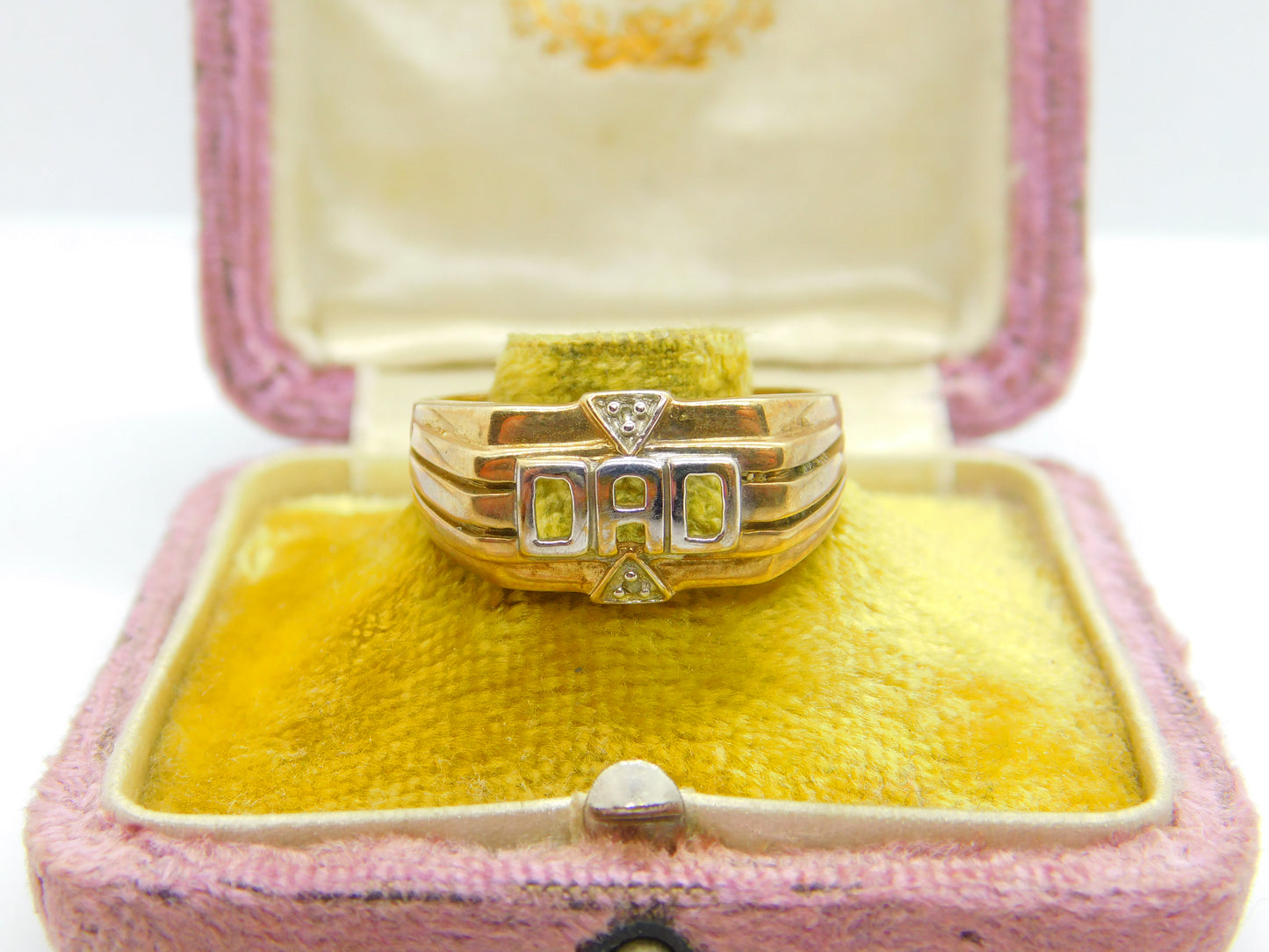 9ct Yellow Gold & Diamond Set 'DAD' Signet Ring Vintage c1980 Sheffield