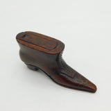 Georgian Carved Treen Heeled Boot Snuff Box Pique Set Cross Pattern Antique