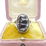 Sterling Silver & Cabochon Zebra Marble Signet Ring Vintage 2007 Birmingham