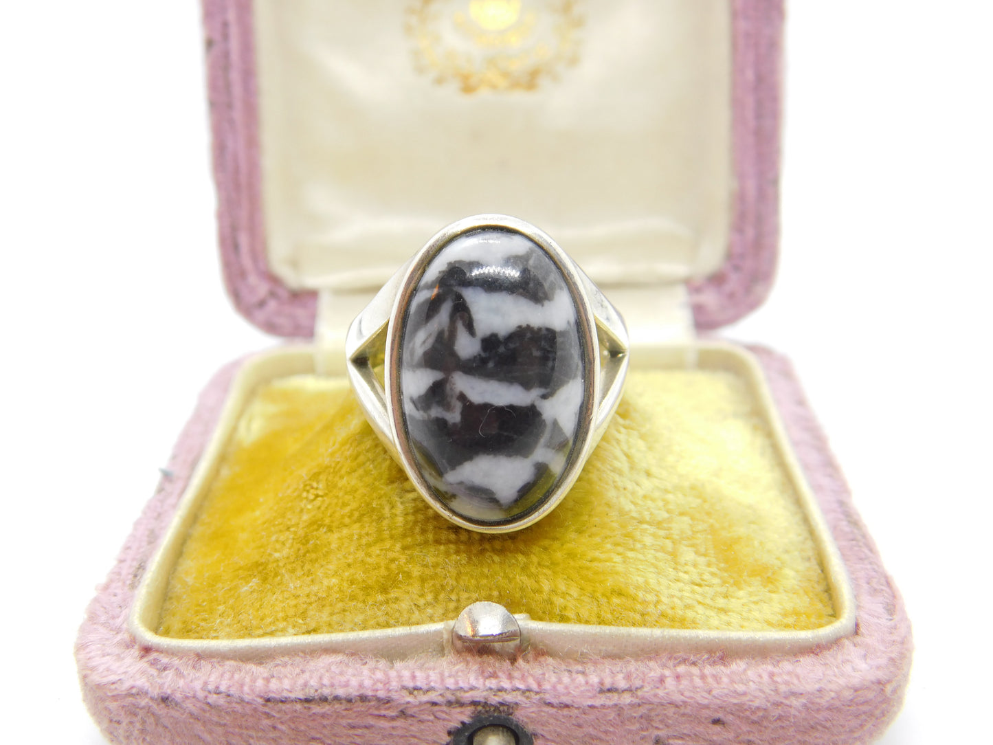 Sterling Silver & Cabochon Zebra Marble Signet Ring Vintage 2007 Birmingham