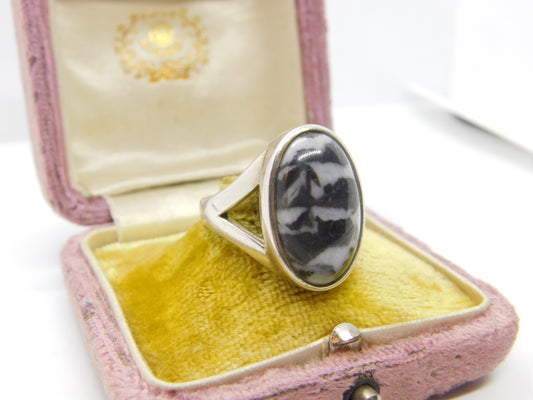 Sterling Silver & Cabochon Zebra Marble Signet Ring Vintage 2007 Birmingham