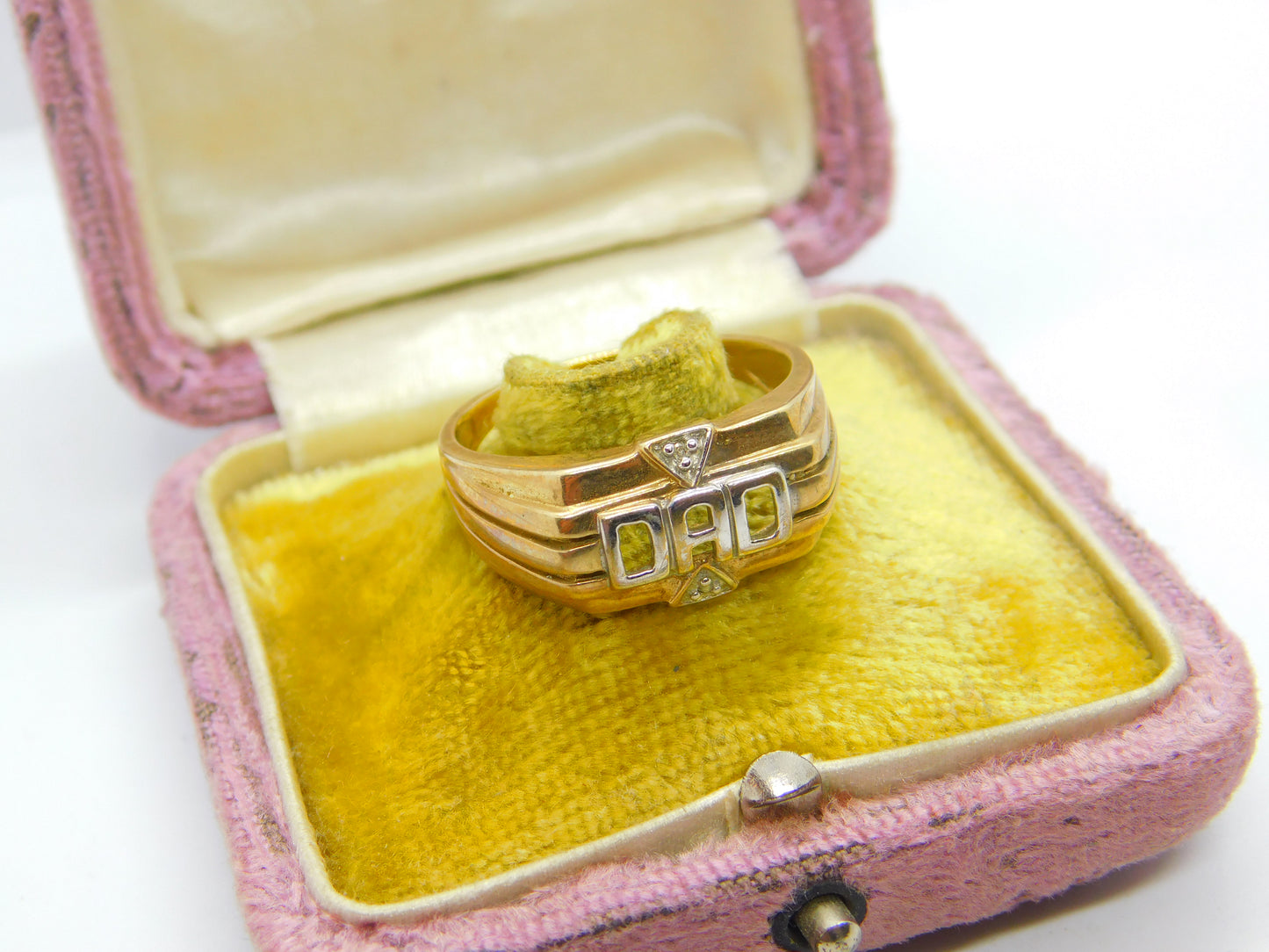 9ct Yellow Gold & Diamond Set 'DAD' Signet Ring Vintage c1980 Sheffield