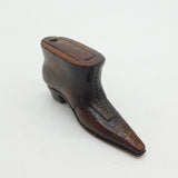 Georgian Carved Treen Heeled Boot Snuff Box Pique Set Cross Pattern Antique