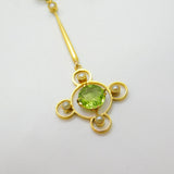 Edwardian 9ct Gold, Seed Pearl & Peridot Suffragette Drop Necklace Antique c1910