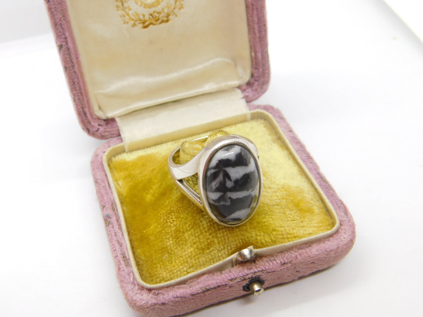 Sterling Silver & Cabochon Zebra Marble Signet Ring Vintage 2007 Birmingham