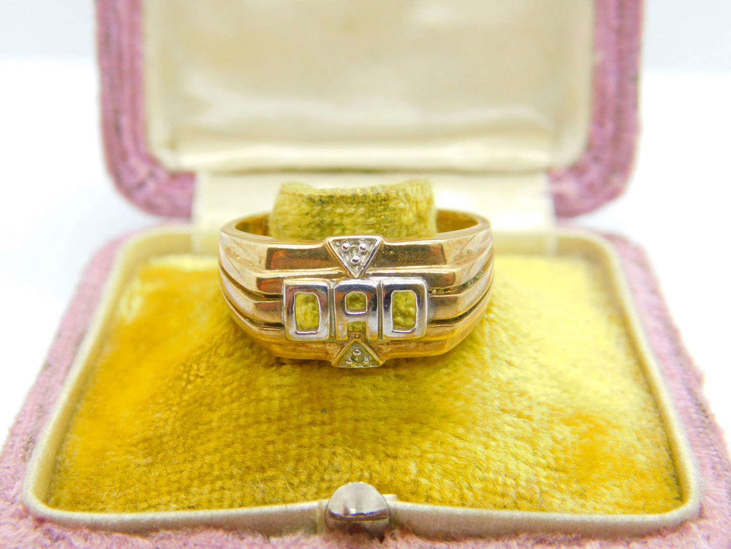 9ct Yellow Gold & Diamond Set 'DAD' Signet Ring Vintage c1980 Sheffield